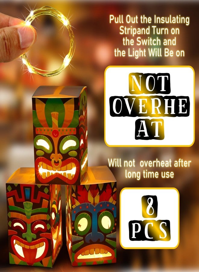 Janlaugh 8 Pcs Tiki Totem Box Decor with Light, Luau Party Decorations for Hawaiian Birthday Party Tropical Aloha Decor 9.84 x 7.09 Tiki Lighted Gift Boxes for Garden Patio Porch Outdoor Decor - Image 3